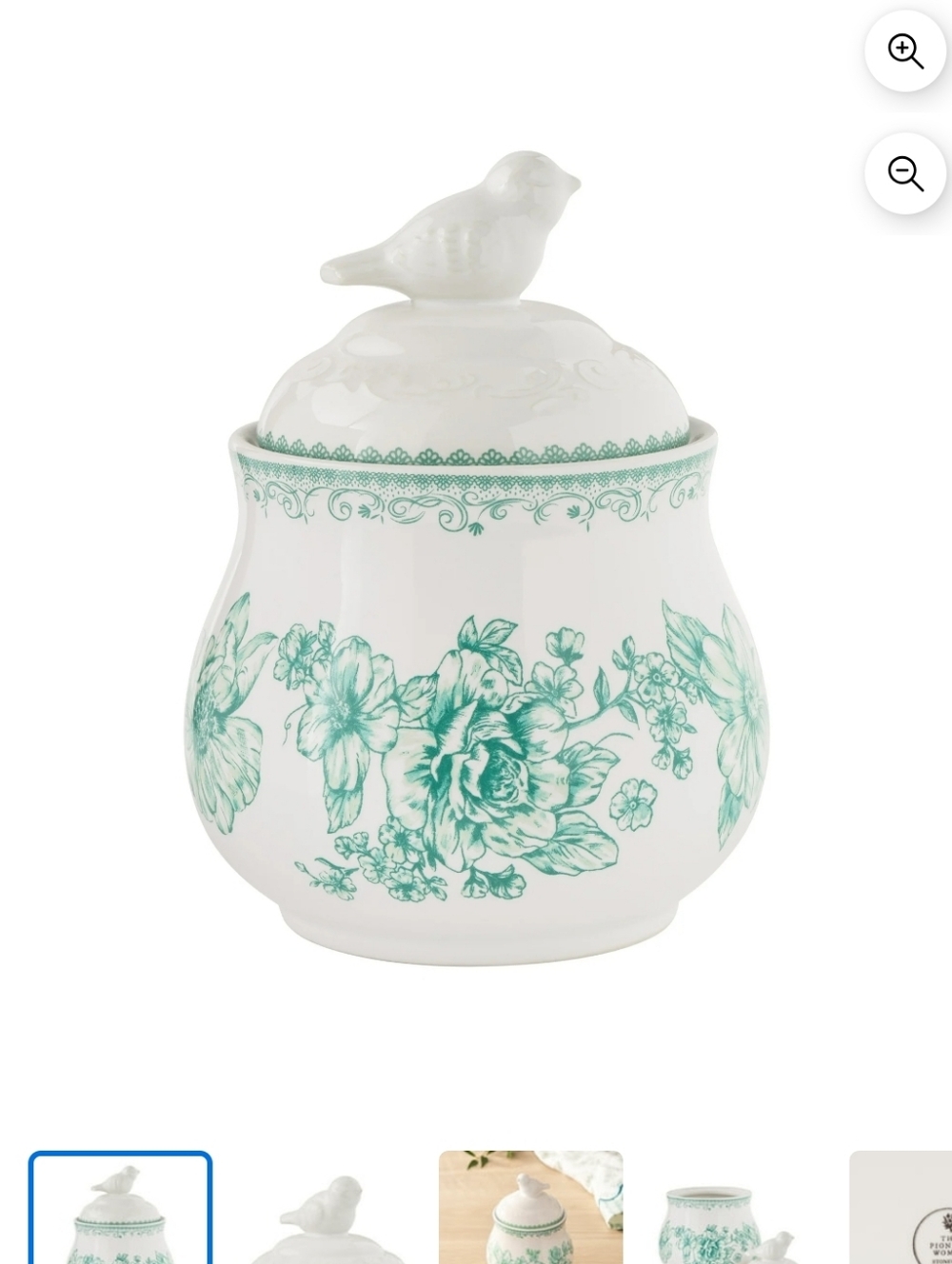 The Pioneer Woman White Ceramic Jar with Green Floral and Bird Lid